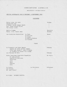 Fêtes 450e, I.O. Récital, 6 septembre 1985